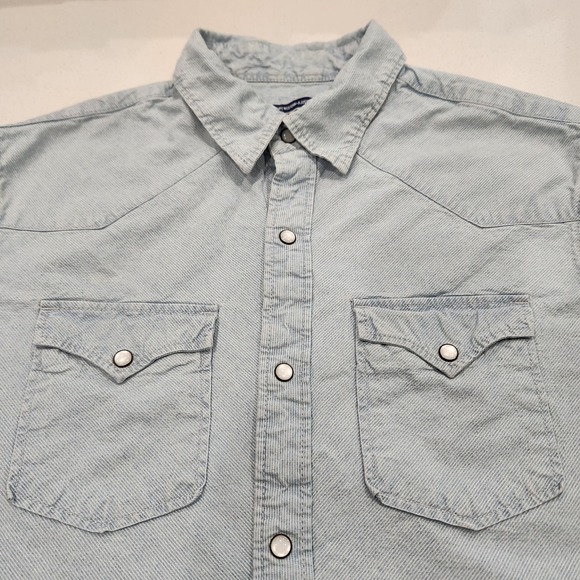 Vintage Y2K Western Old Navy Denim Pearl Snap Button Mens Medium‎ Light Blue - Picture 1 of 15